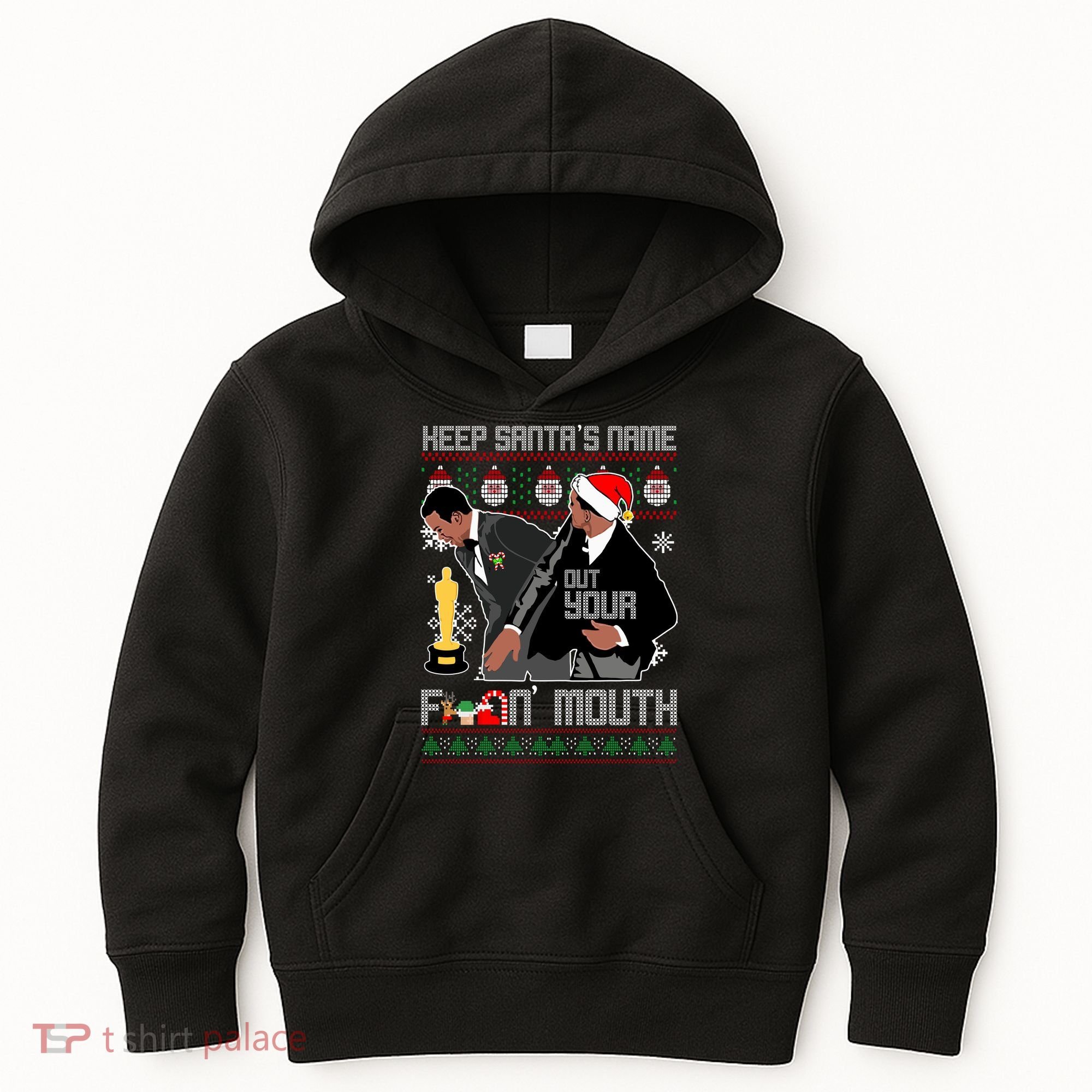 Will Chris Slap Award Show Keep Santa's Name Out Your Mouth Ugly Christmas Kids Hoodie