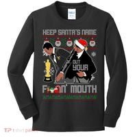 Will Chris Slap Award Show Keep Santa's Name Out Your Mouth Ugly Christmas Kids Long Sleeve Shirt thumb 0