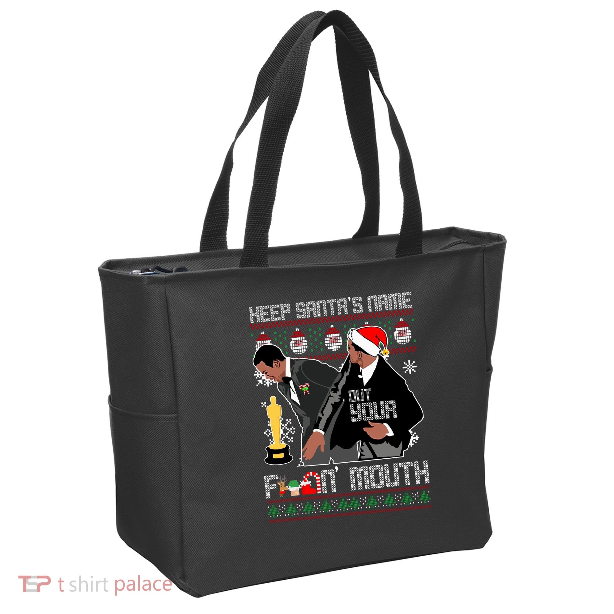 Will Chris Slap Award Show Keep Santa's Name Out Your Mouth Ugly Christmas Tote Bag