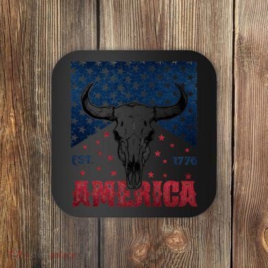 Western Cow Skull America Est 1776 Coaster