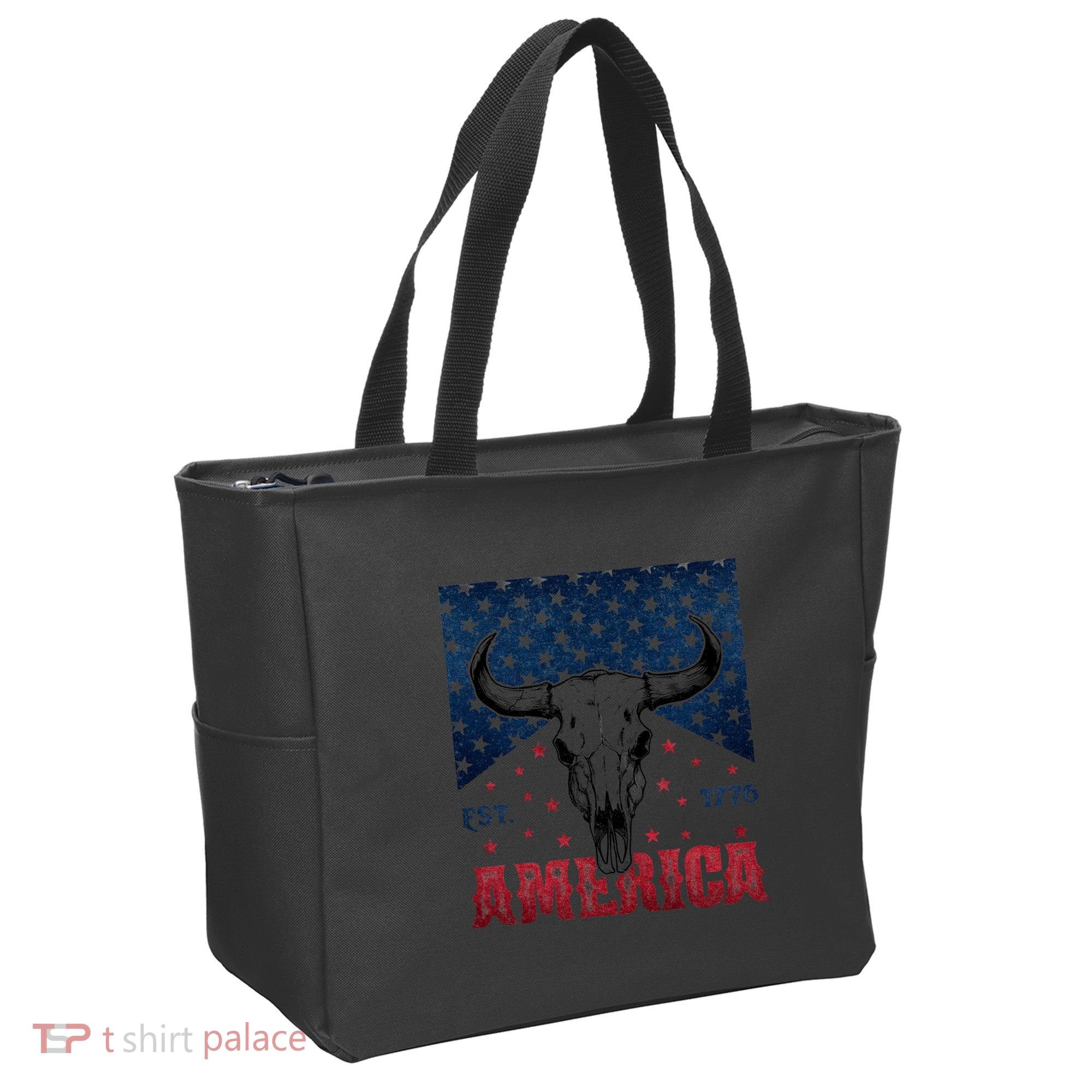 Western Cow Skull America Est 1776 Tote Bag