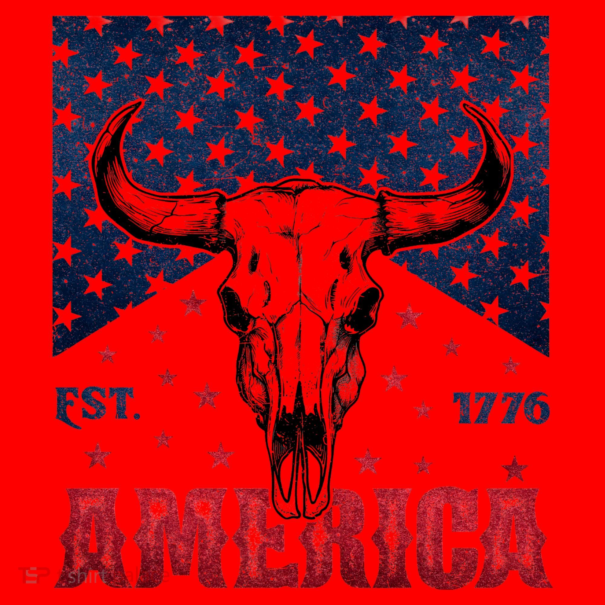 Western Cow Skull America Est 1776 Santa Hat