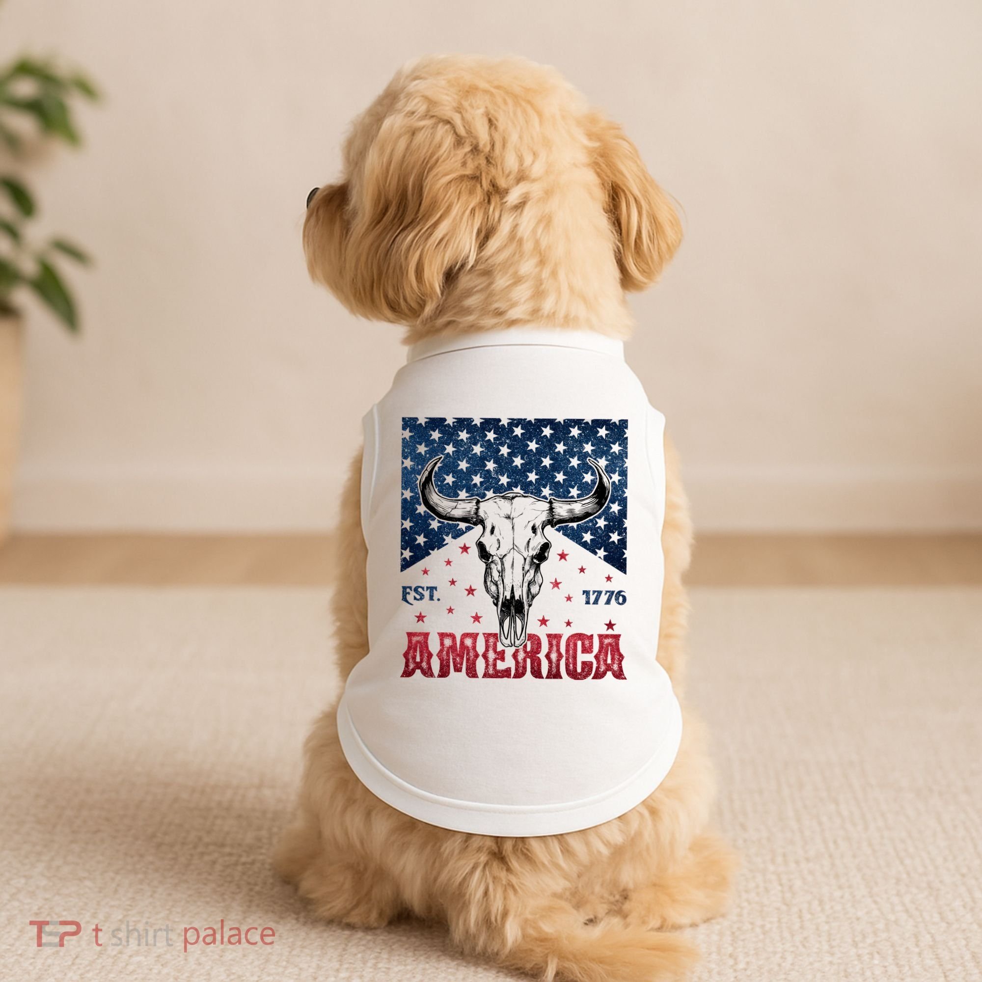 Western Cow Skull America Est 1776 Doggie Tank
