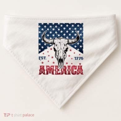 Western Cow Skull America Est 1776 USA-Made Doggie Bandana