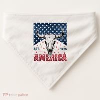 Western Cow Skull America Est 1776 USA-Made Doggie Bandana thumb 0