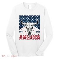 Western Cow Skull America Est 1776 Long Sleeve Shirt thumb 0