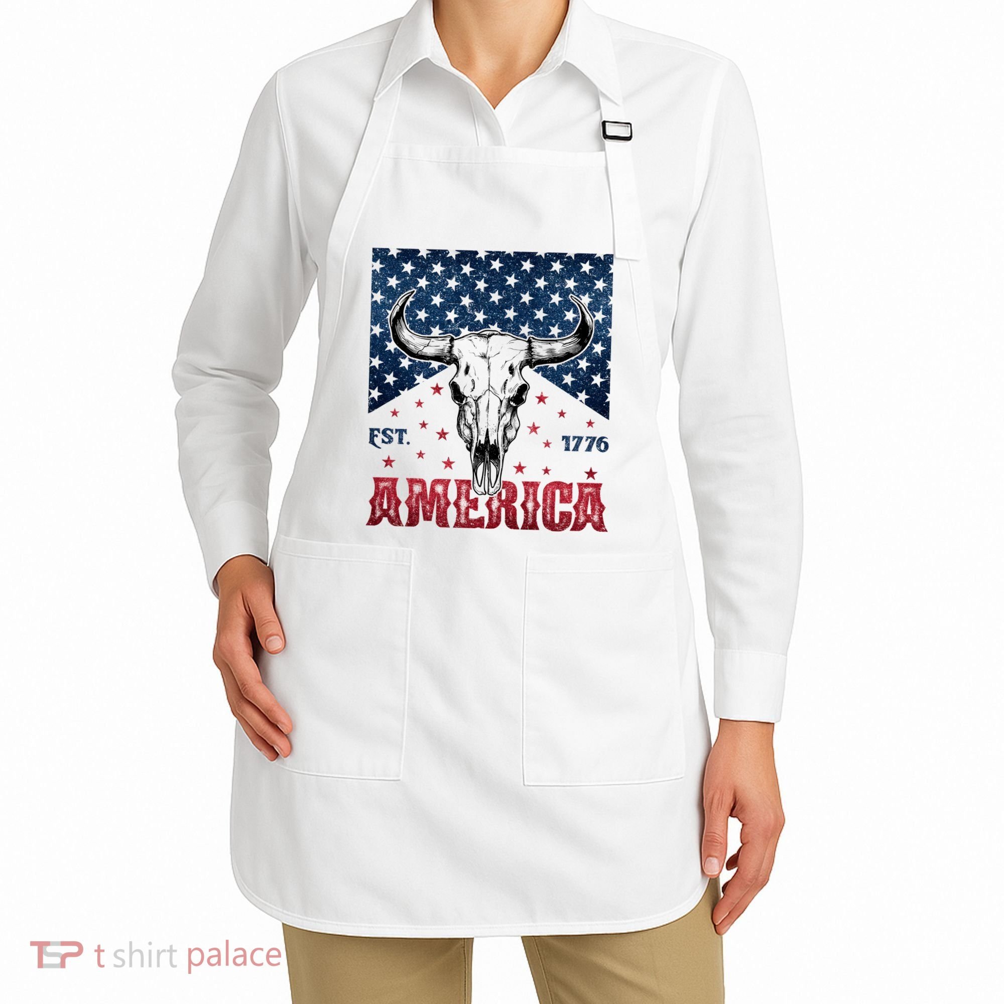 Western Cow Skull America Est 1776 Apron