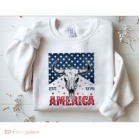 Western Cow Skull America Est 1776 Sweatshirt thumb 2