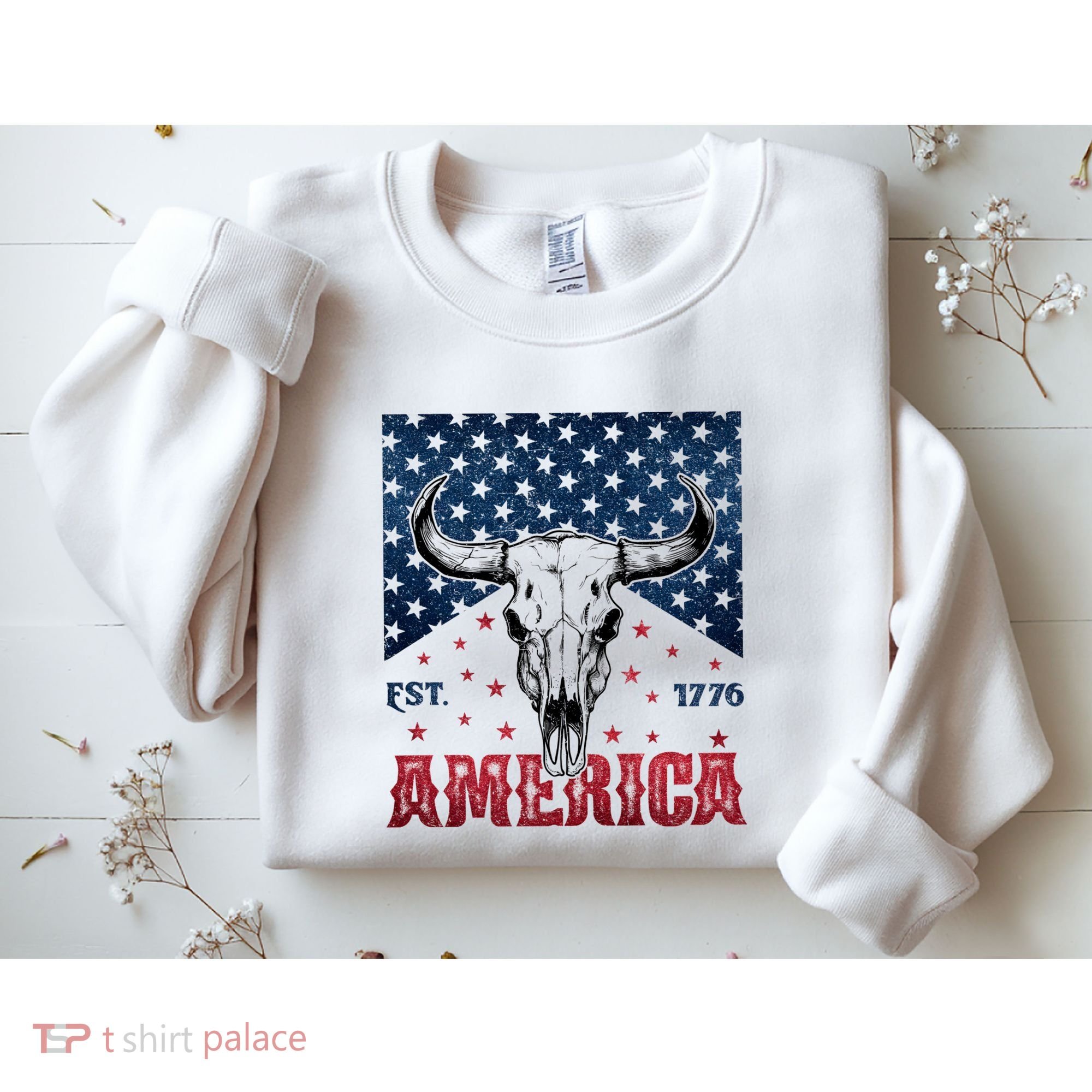 Western Cow Skull America Est 1776 Sweatshirt