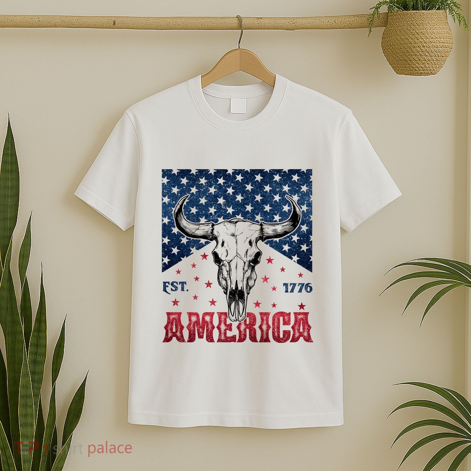 Western Cow Skull America Est 1776 T-Shirt