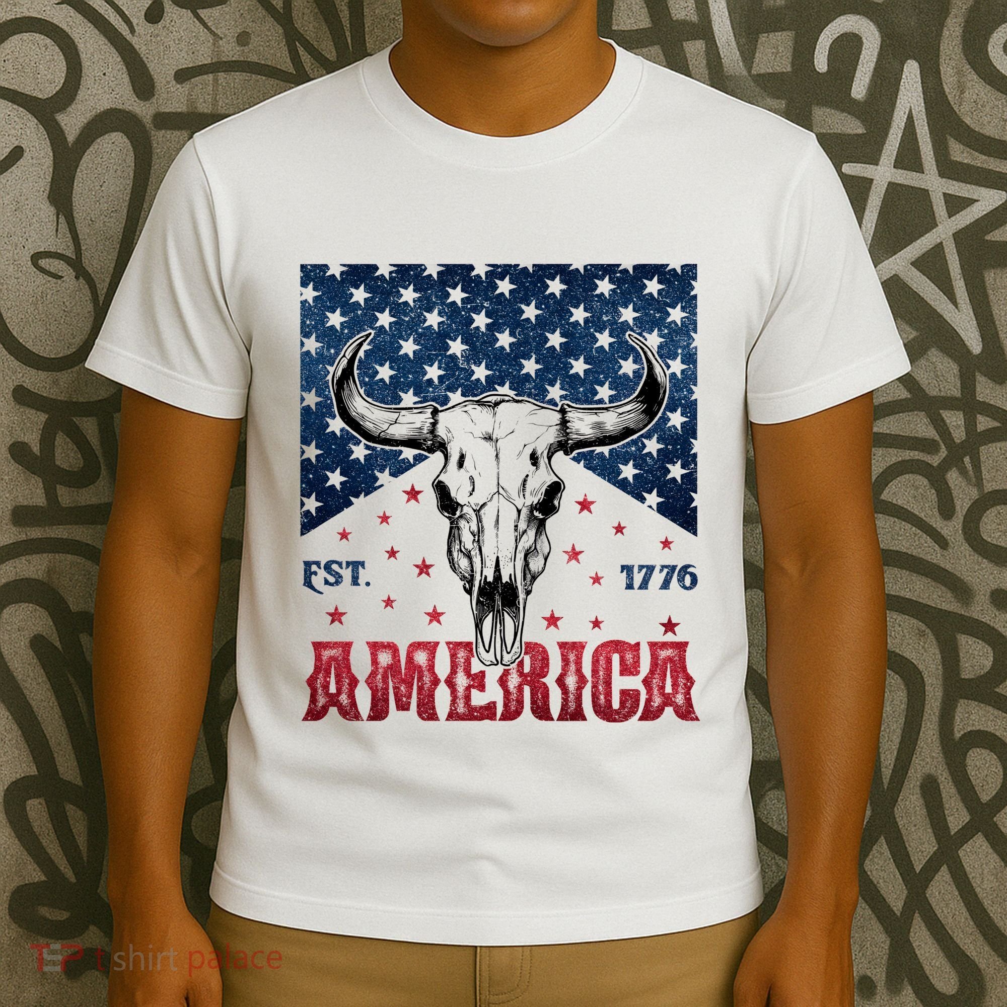 Western Cow Skull America Est 1776 T-Shirt