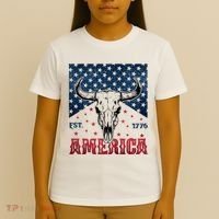 Western Cow Skull America Est 1776 T-Shirt thumb 4