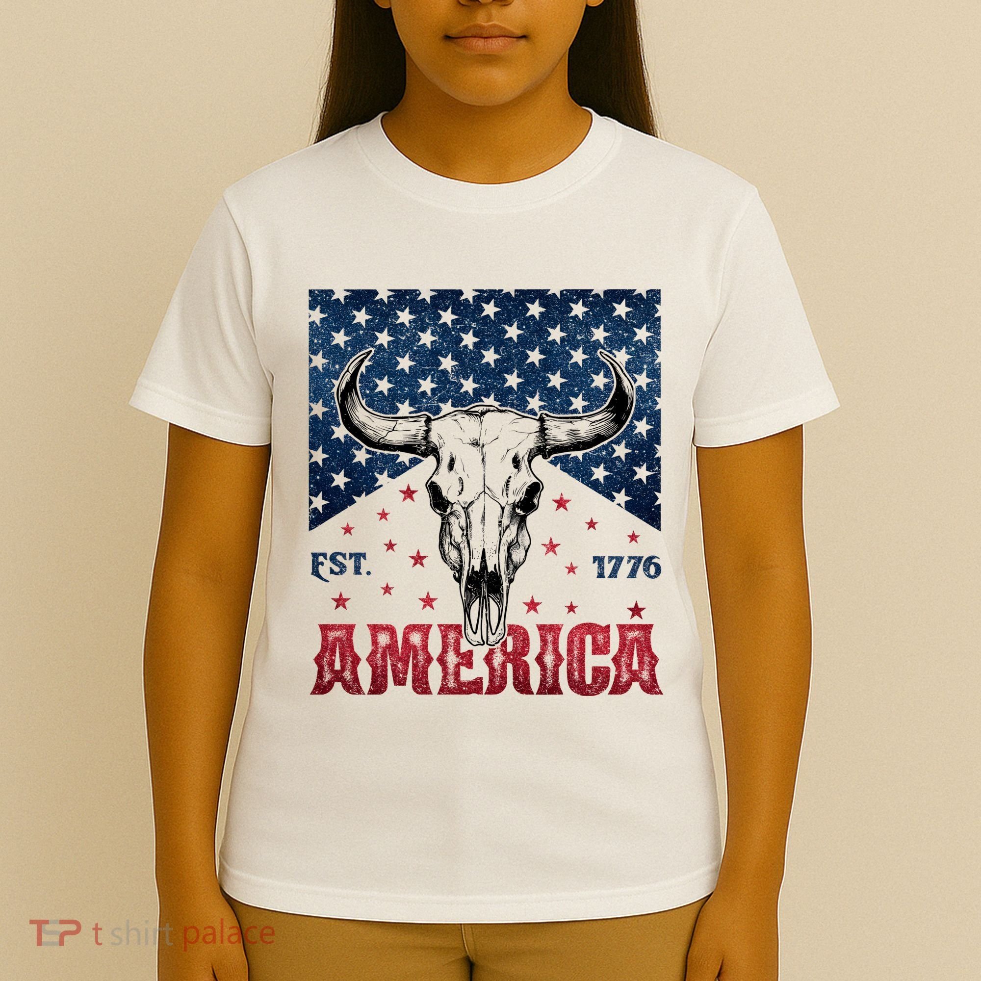 Western Cow Skull America Est 1776 T-Shirt
