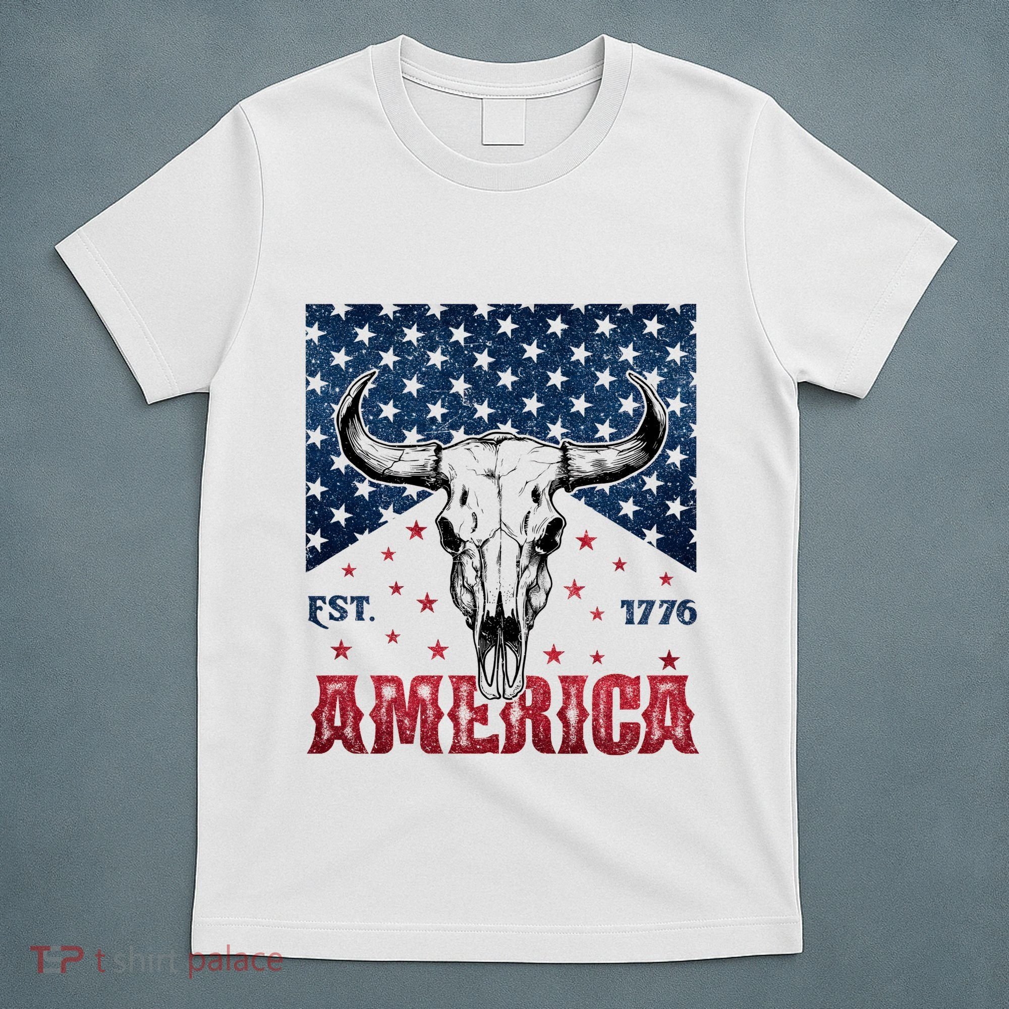 Western Cow Skull America Est 1776 T-Shirt