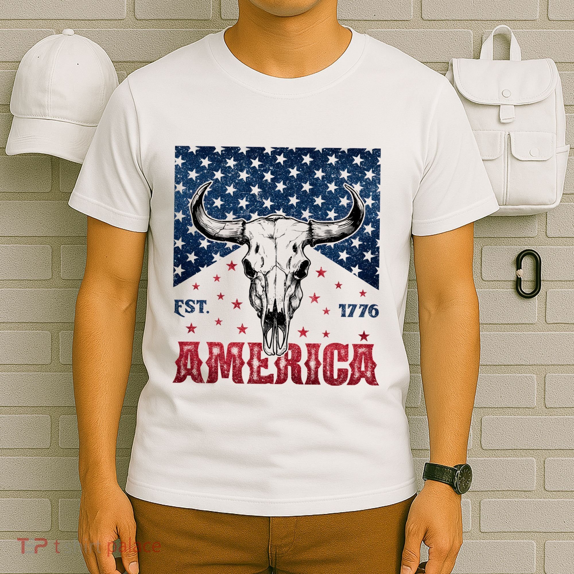 Western Cow Skull America Est 1776 T-Shirt