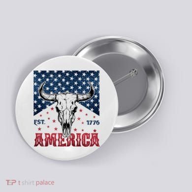 Western Cow Skull America Est 1776 Button