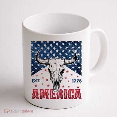 Western Cow Skull America Est 1776 Coffee Mug back