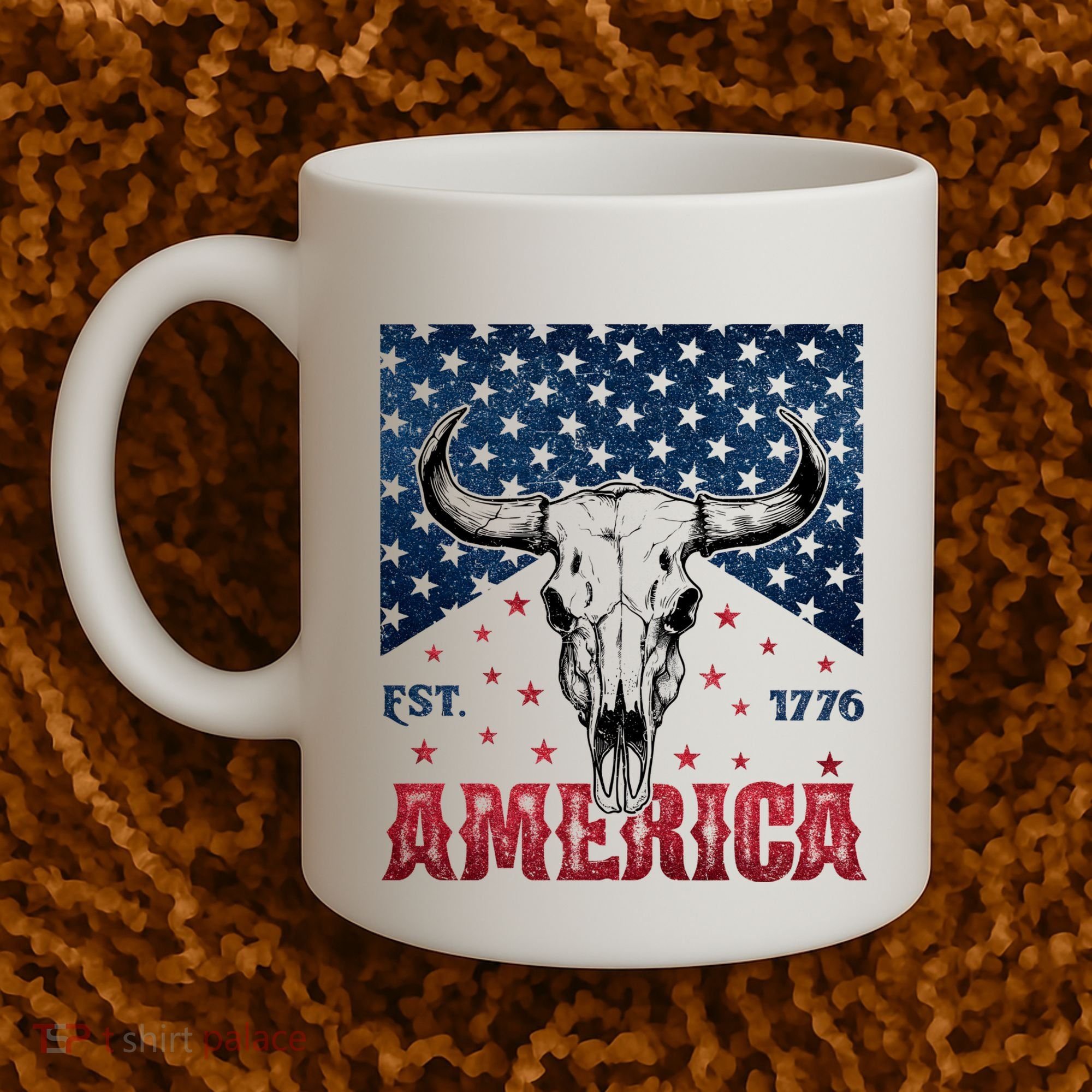 Western Cow Skull America Est 1776 Coffee Mug