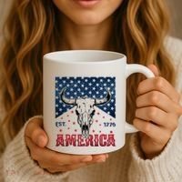 Western Cow Skull America Est 1776 Coffee Mug thumb 3