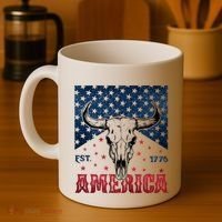 Western Cow Skull America Est 1776 Coffee Mug thumb 4
