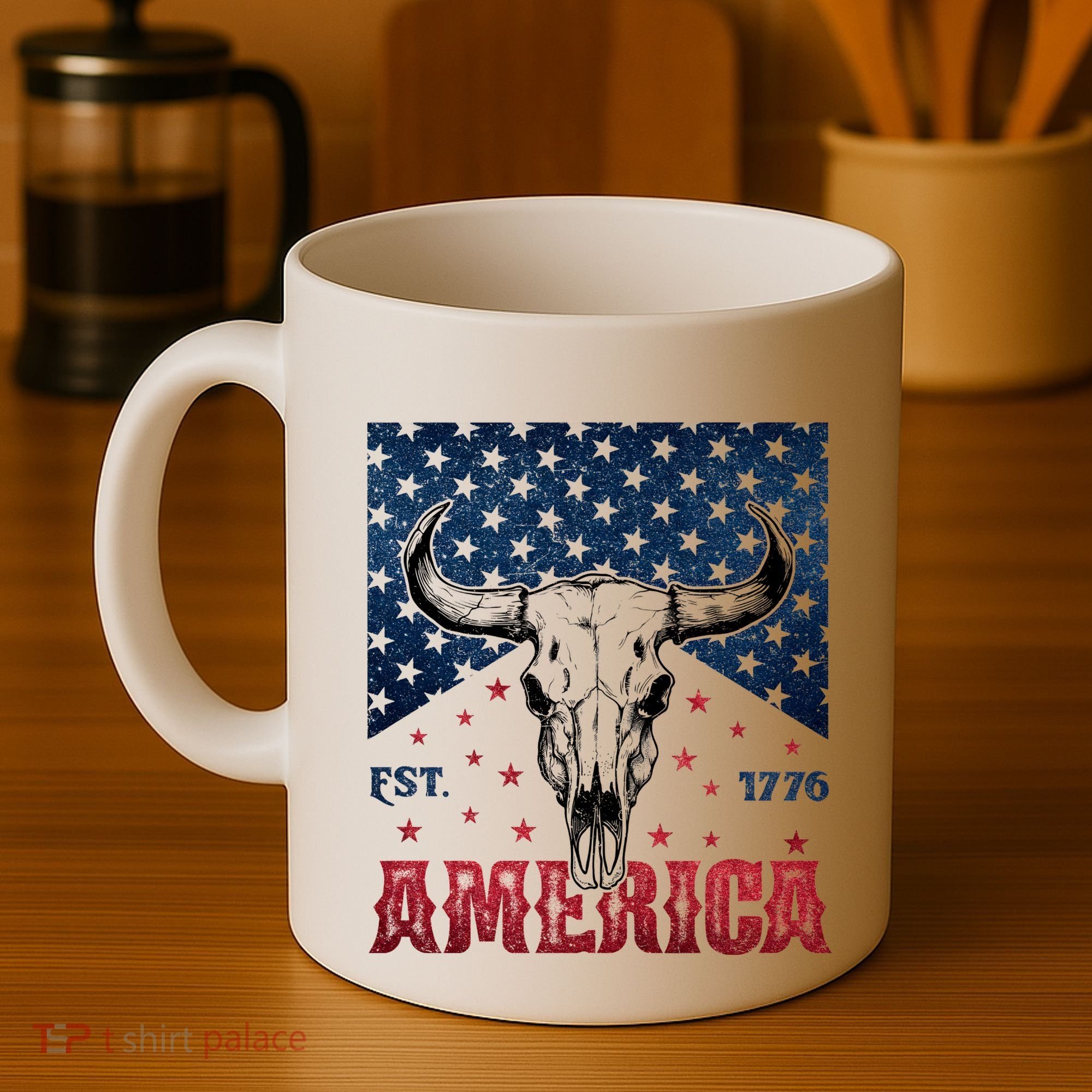 Western Cow Skull America Est 1776 Coffee Mug