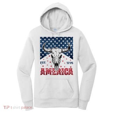 Western Cow Skull America Est 1776 Women's Hoodie