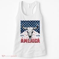 Western Cow Skull America Est 1776 Women's Tank Top thumb 0