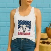 Western Cow Skull America Est 1776 Women's Tank Top thumb 2