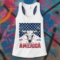 Western Cow Skull America Est 1776 Women's Tank Top thumb 3