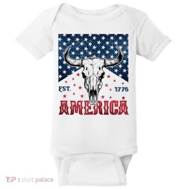 Western Cow Skull America Est 1776 Baby Bodysuit