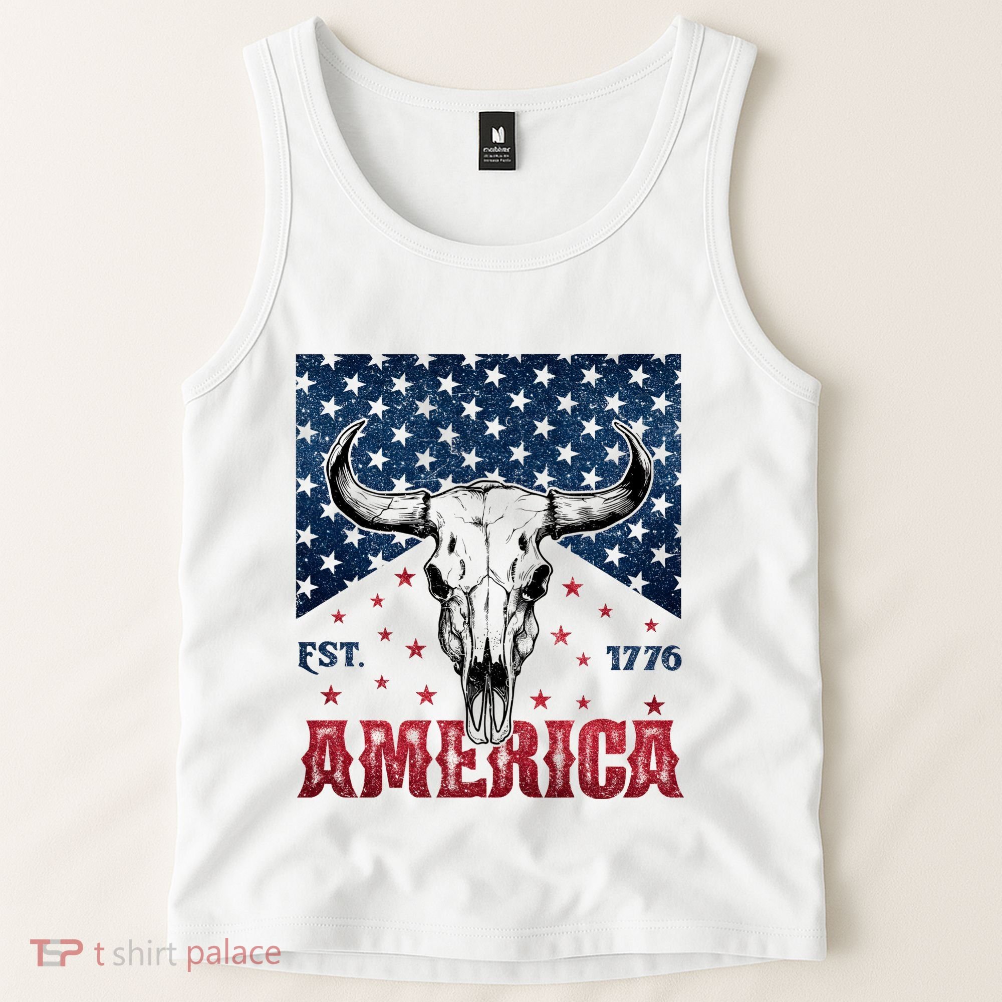 Western Cow Skull America Est 1776 Tank Top