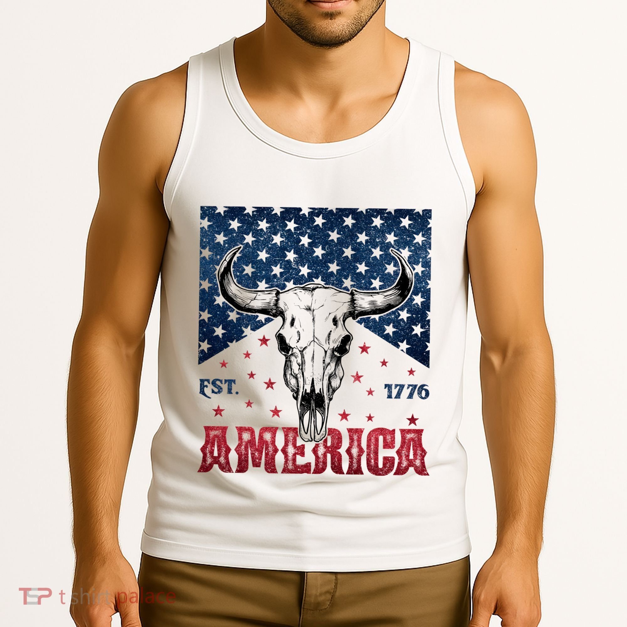 Western Cow Skull America Est 1776 Tank Top