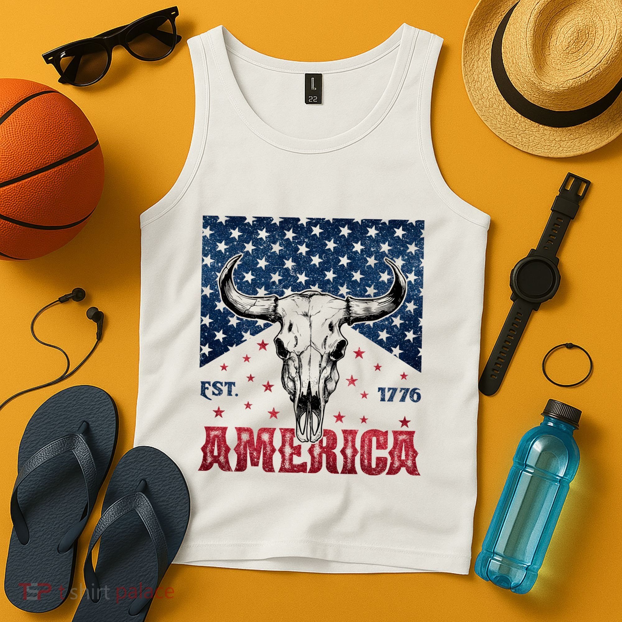 Western Cow Skull America Est 1776 Tank Top