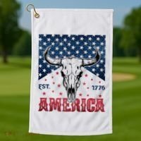 Western Cow Skull America Est 1776 Golf Towel thumb 1