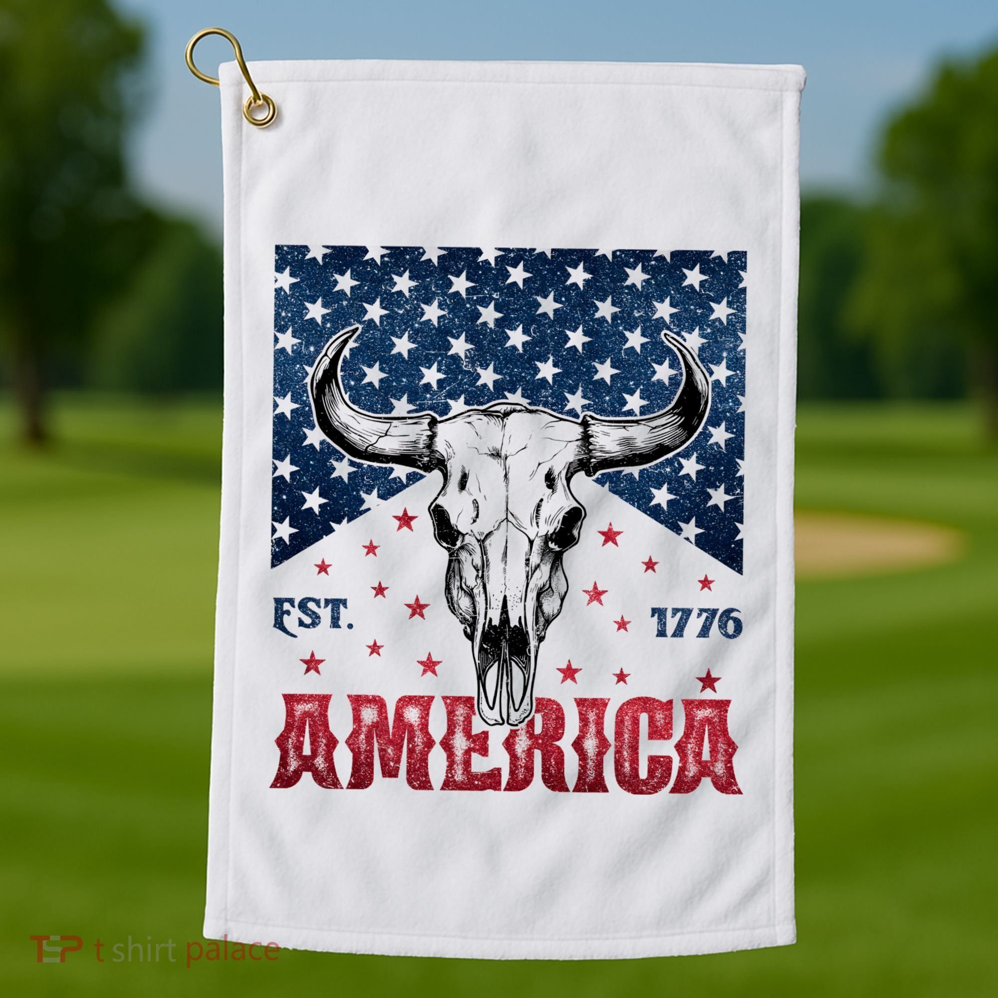 Western Cow Skull America Est 1776 Golf Towel