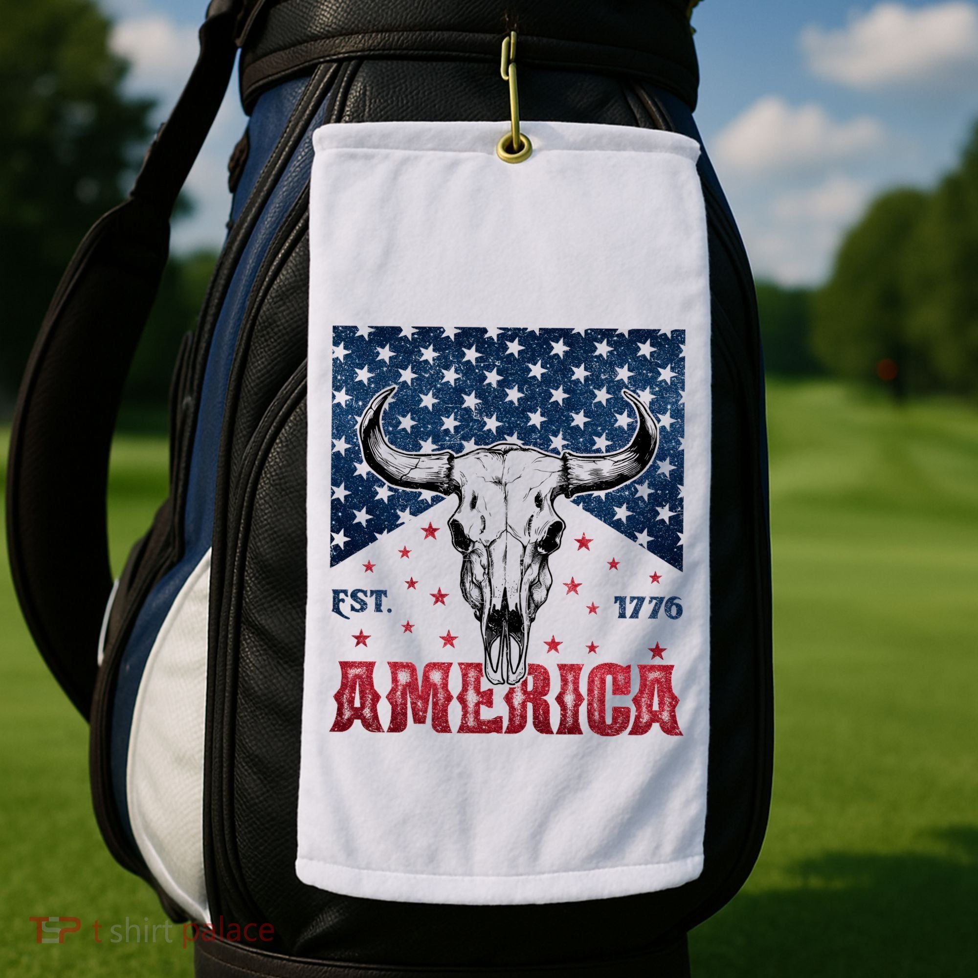 Western Cow Skull America Est 1776 Golf Towel