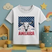 Western Cow Skull America Est 1776 Toddler T-Shirt thumb 3