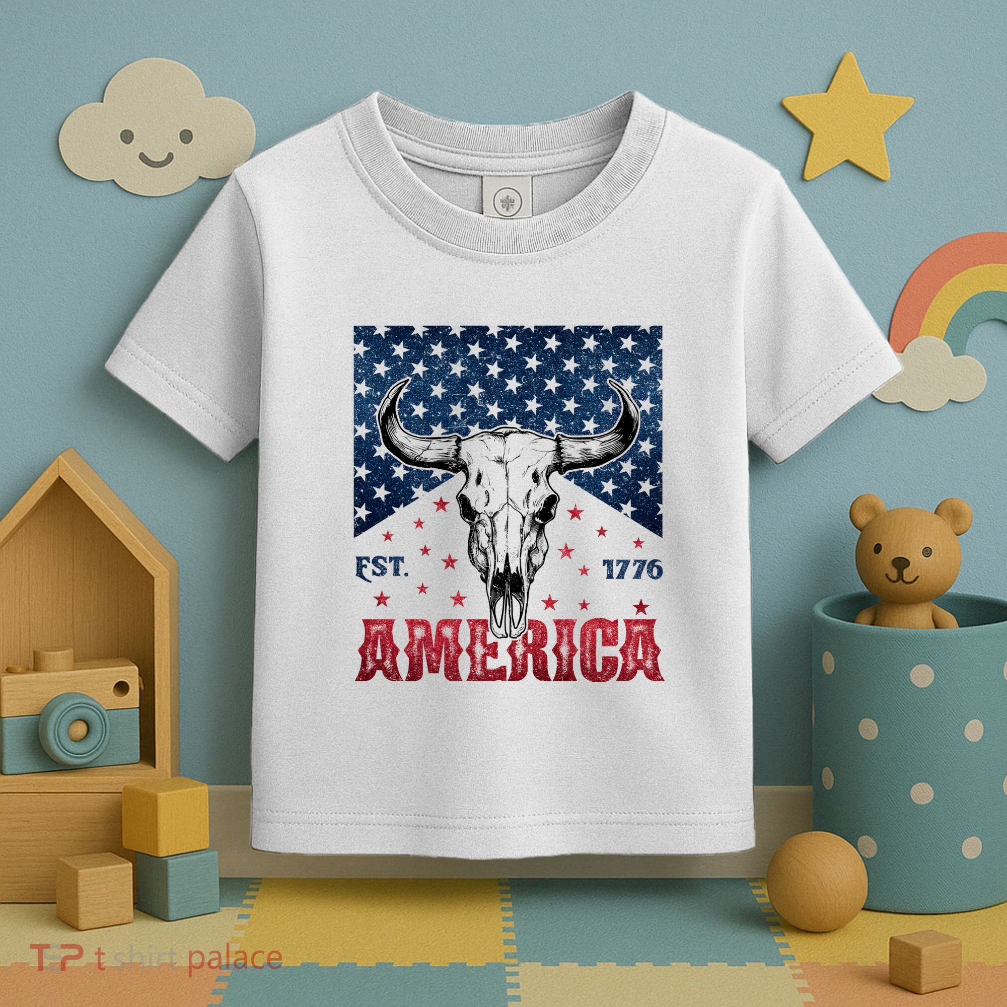 Western Cow Skull America Est 1776 Toddler T-Shirt