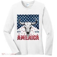 Western Cow Skull America Est 1776 Women's Long Sleeve Shirt thumb 0