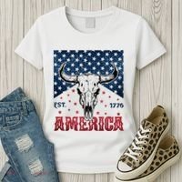 Western Cow Skull America Est 1776 Women's T-Shirt thumb 3