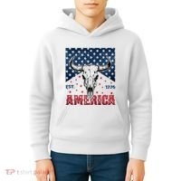 Western Cow Skull America Est 1776 Kids Hoodie thumb 4