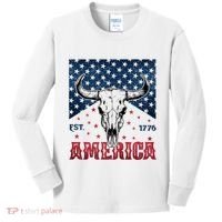 Western Cow Skull America Est 1776 Kids Long Sleeve Shirt thumb 0