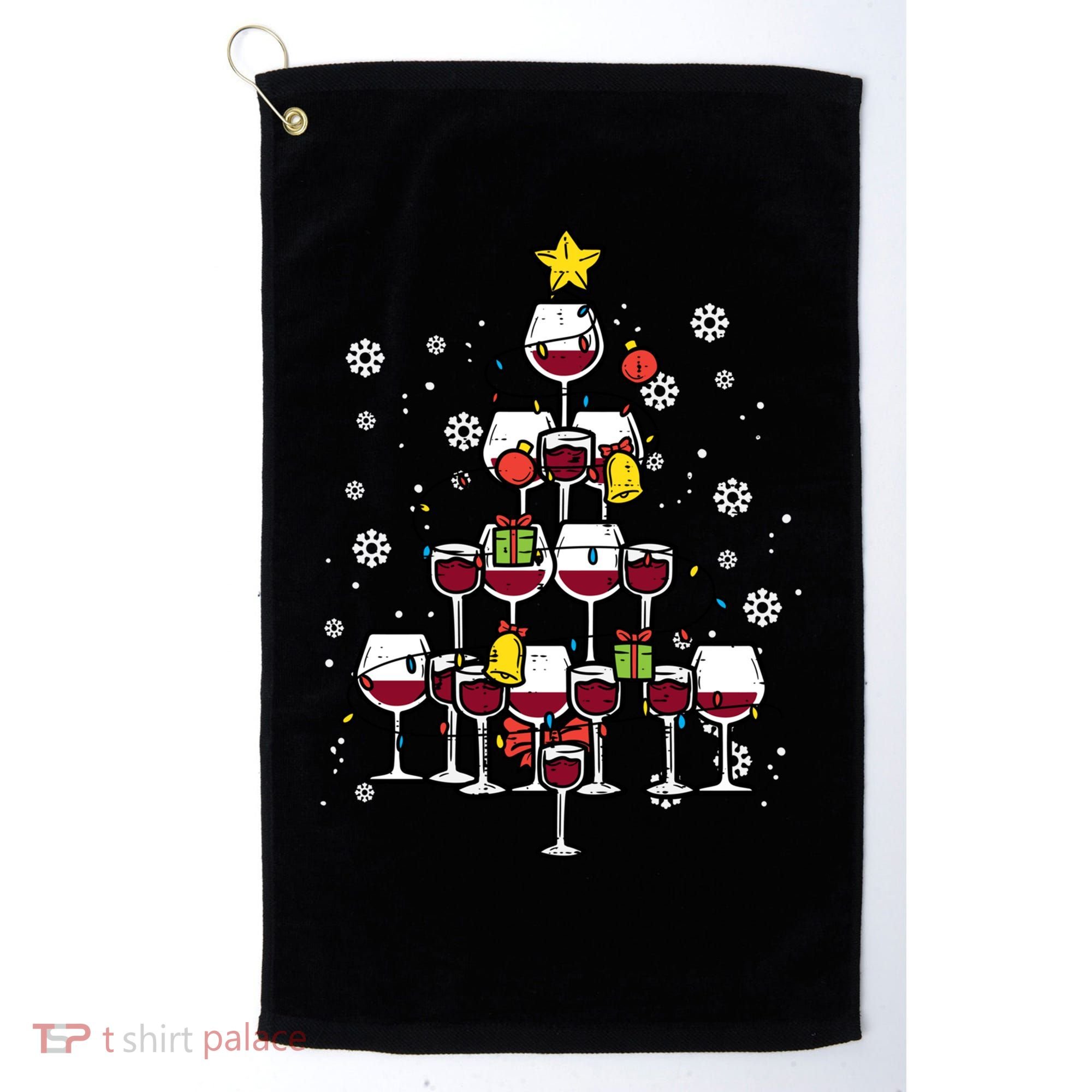 Wine Christmas Tree Xmas Pajamas Pjs Gift Golf Towel