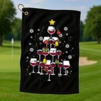 Wine Christmas Tree Xmas Pajamas Pjs Gift Golf Towel thumb 1