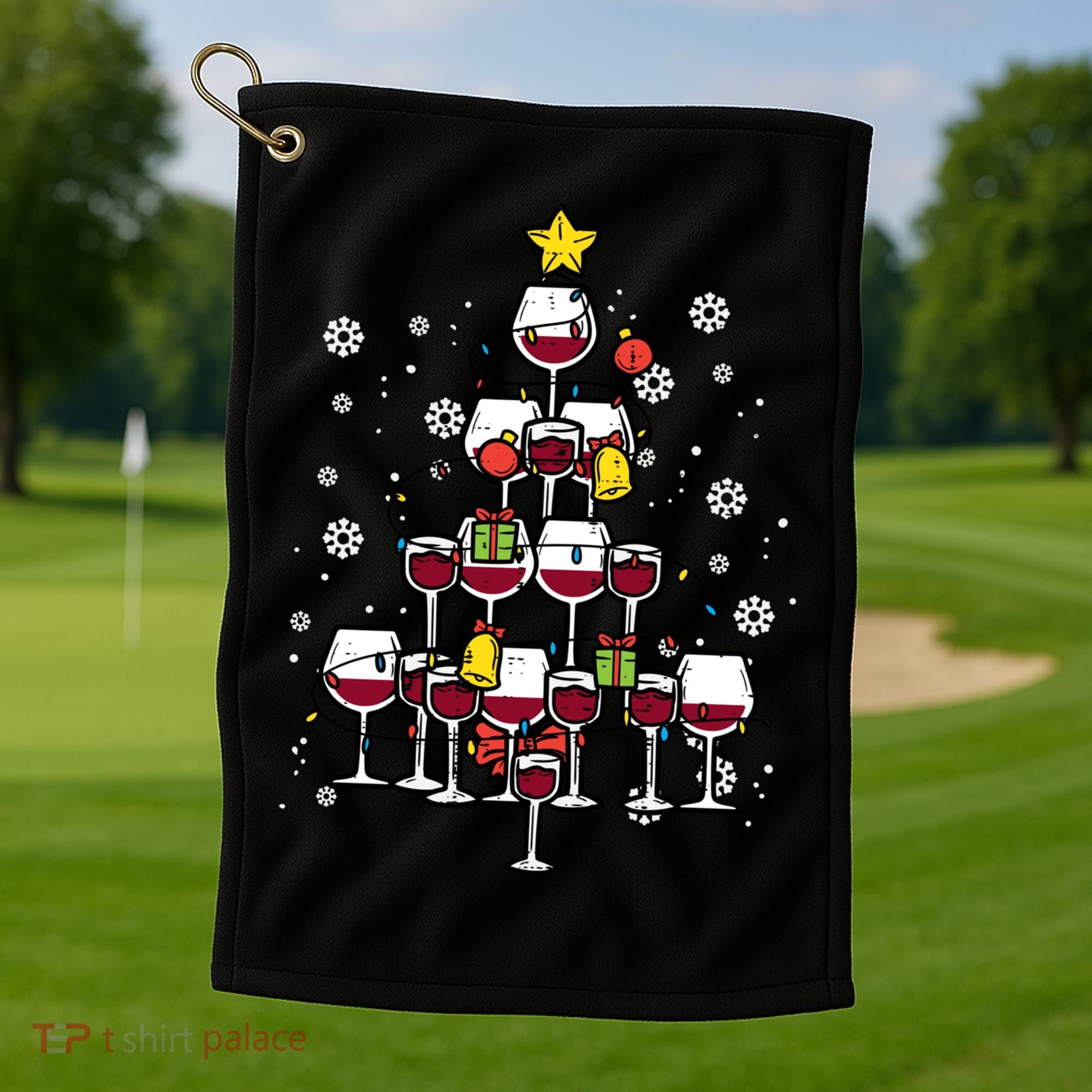 Wine Christmas Tree Xmas Pajamas Pjs Gift Golf Towel
