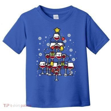 Wine Christmas Tree Xmas Pajamas Pjs Gift Toddler T-Shirt
