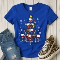 Wine Christmas Tree Xmas Pajamas Pjs Gift Women's T-Shirt thumb 3