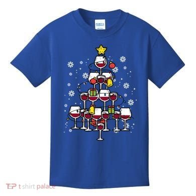 Wine Christmas Tree Xmas Pajamas Pjs Gift Kids T-Shirt