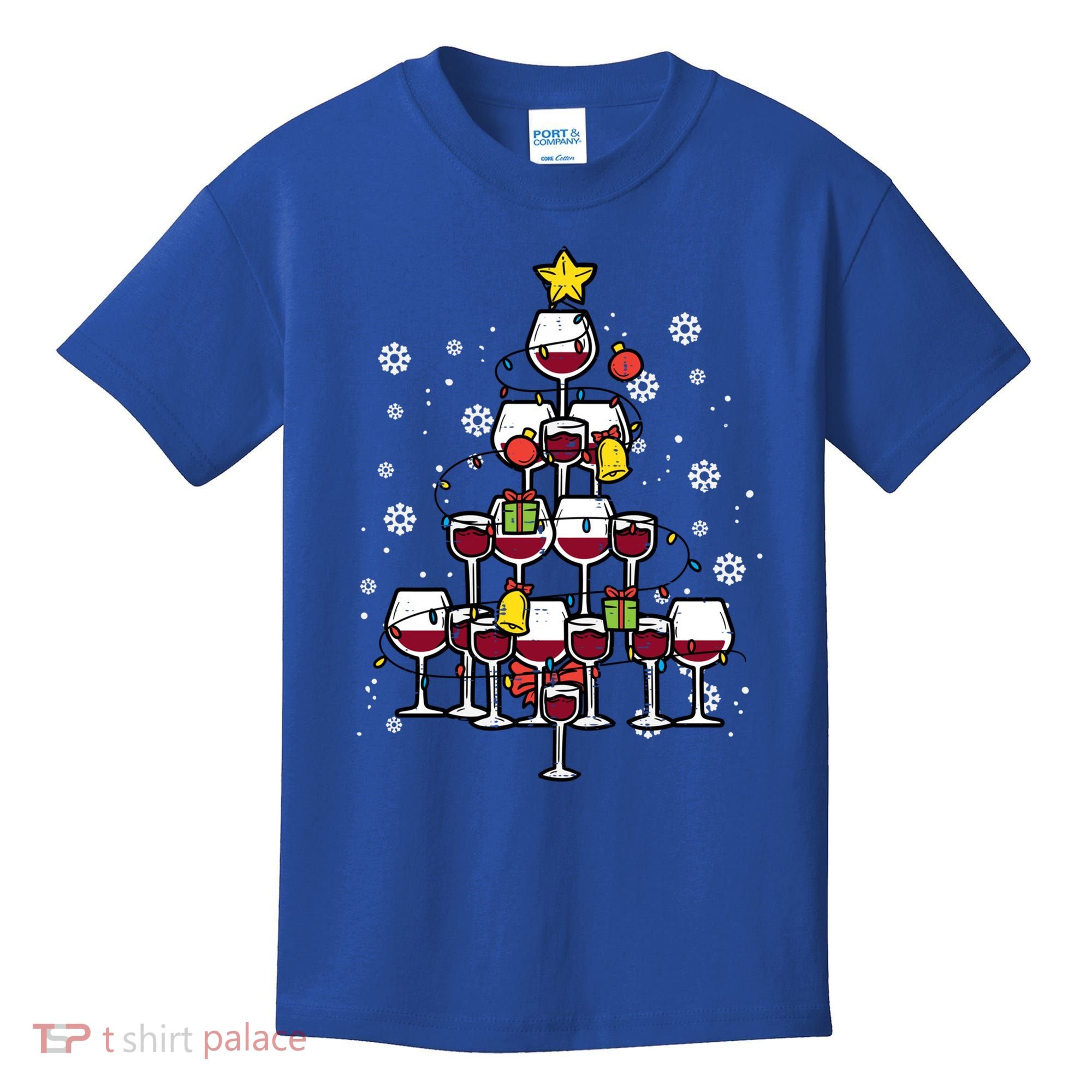 Wine Christmas Tree Xmas Pajamas Pjs Gift Kids T-Shirt