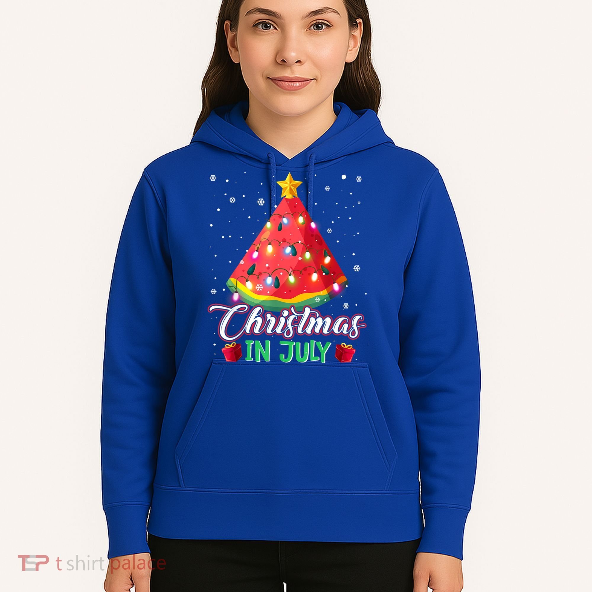Watermelon Christmas Tree Christmas In July Summer Vacation Hoodie